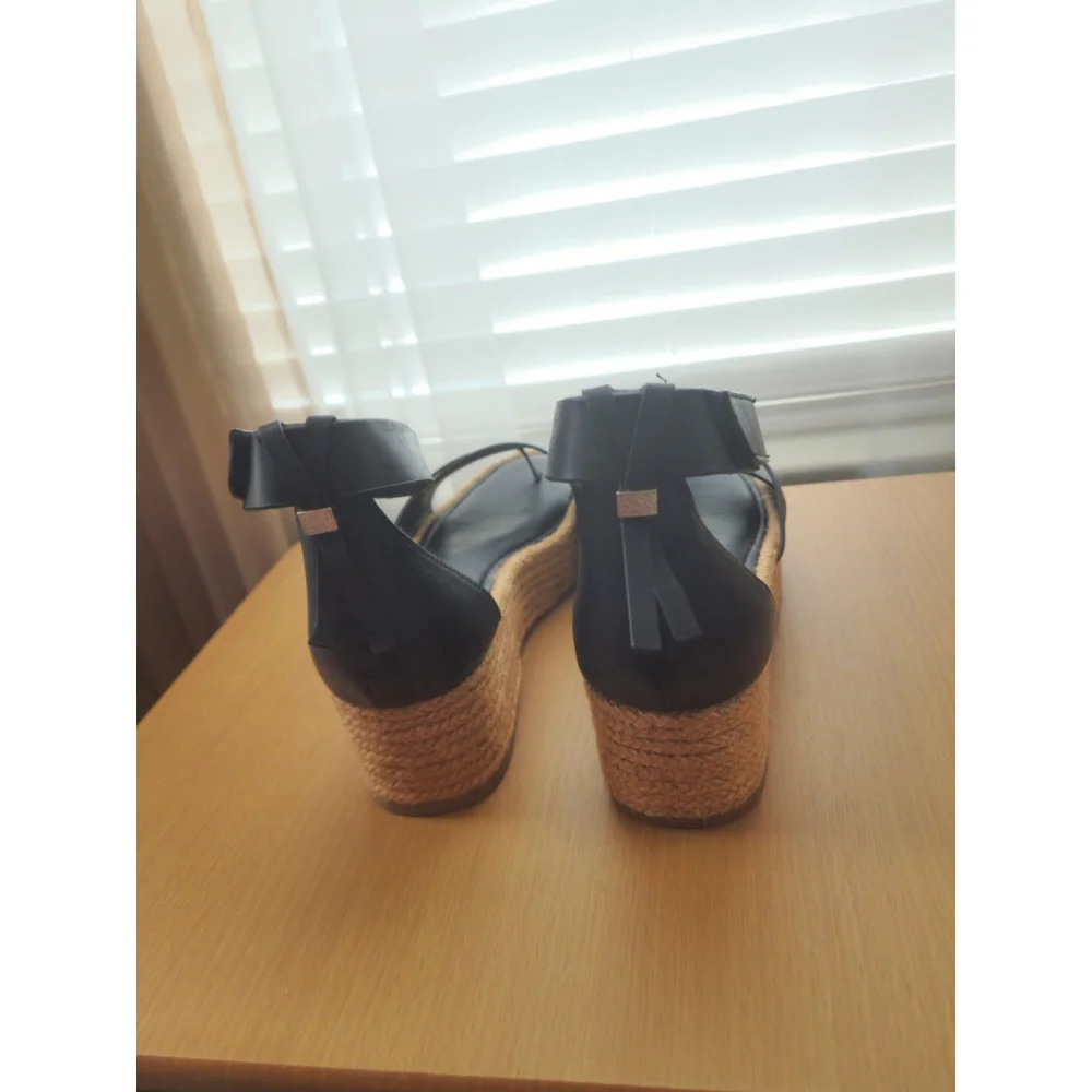 Franco Sarto Verita LEATHER Espadrille Platform Thong Sandal SZ 10 M BLACK